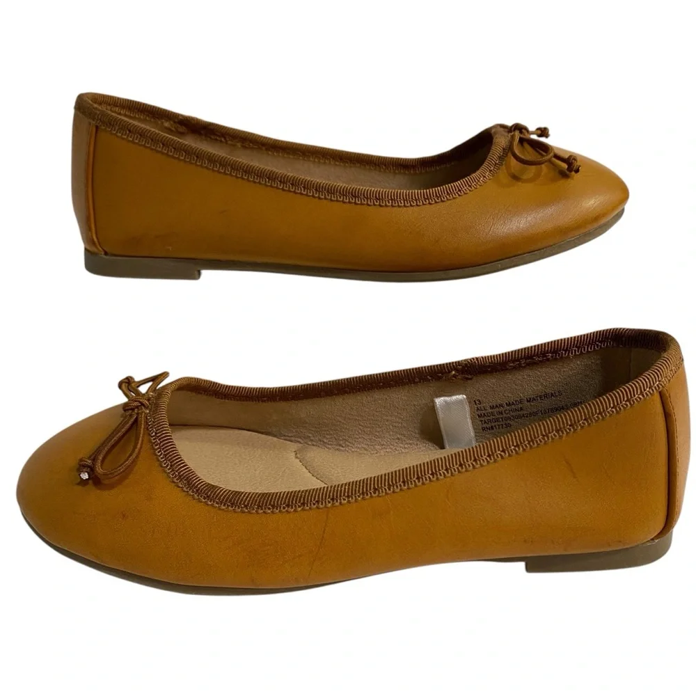CAT & JACK Shoes Ballet Flats NEW Size 13 Camel Tan Padded Footbed Cute Bow